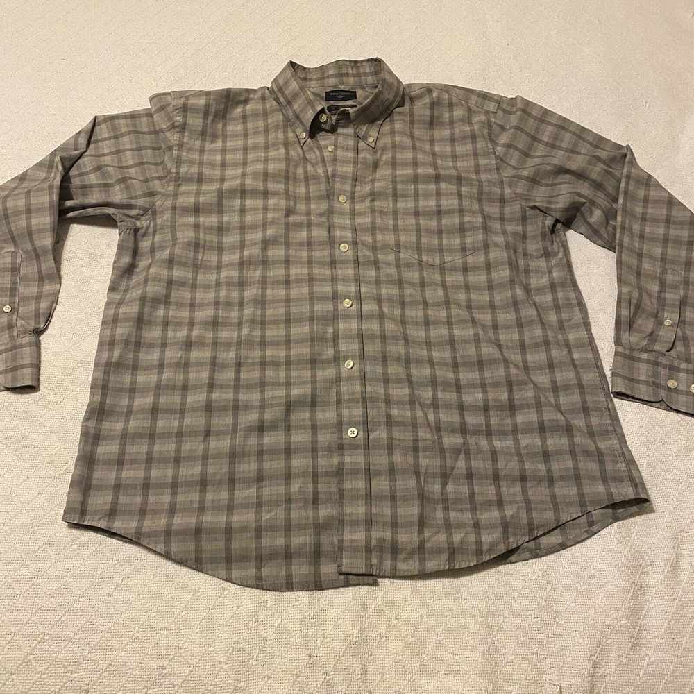 Dockers Stain Defender Gray Plaid Button Down Men’s Shirt Size XL Preppy